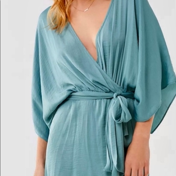 UO Serene Satin Dolman Wrap Dress - Picture 2 of 5